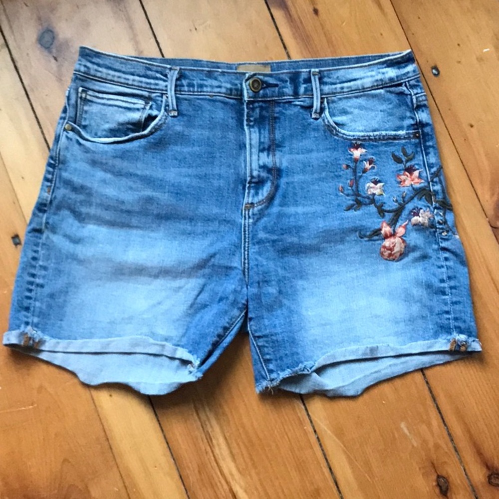 Floral Embroidered Denim Shorts